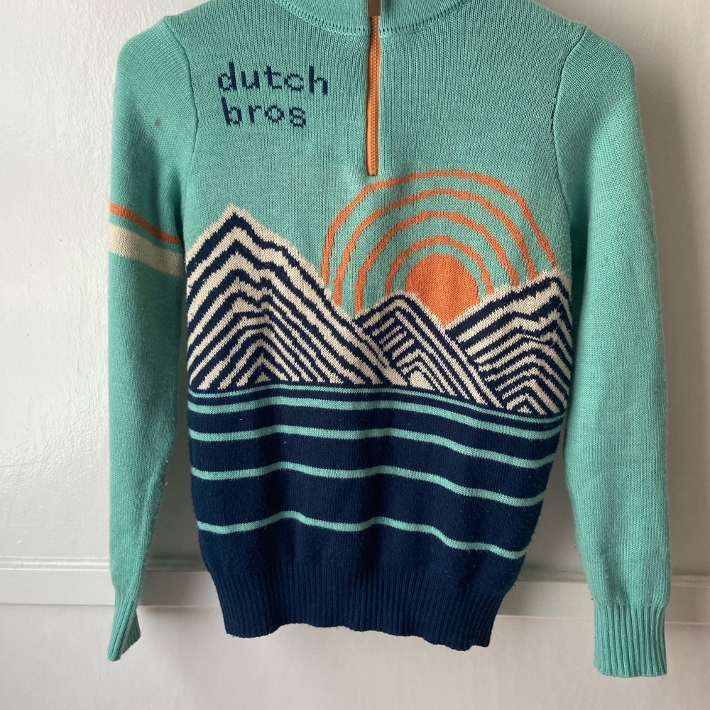 Dutch Bros Teal and Navy Sweater
